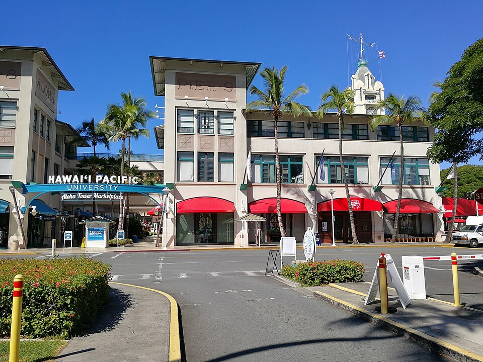Aloha Tower Marketplace, the tower rising behind it