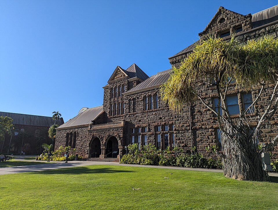The lava-stone front of Bishop Museum's first building