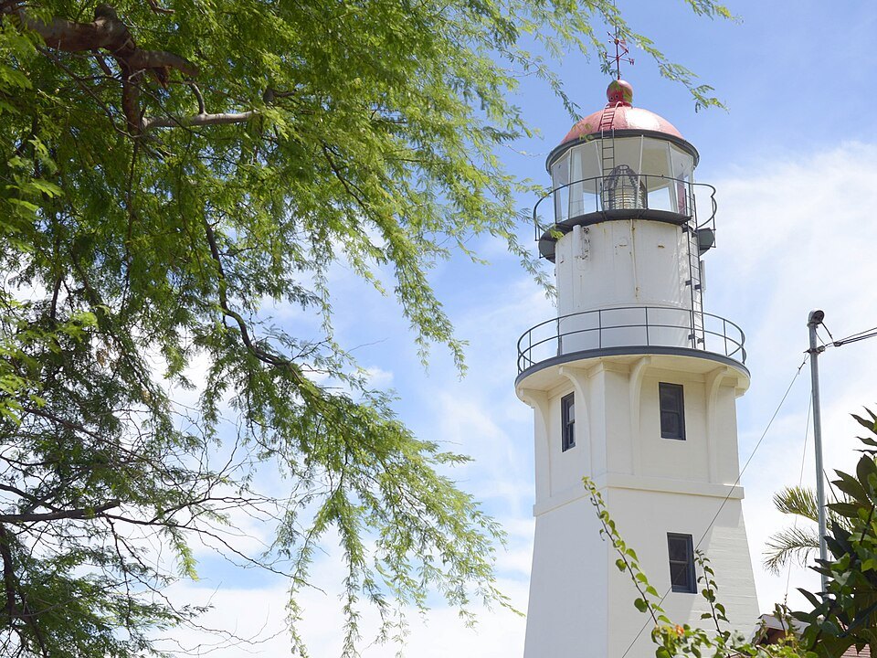 The Diamond Head lighthouse, built in 1917, on the seaward slope