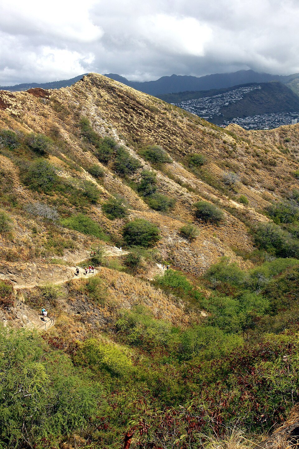 The switchback trail climbing the inside of the crater wall