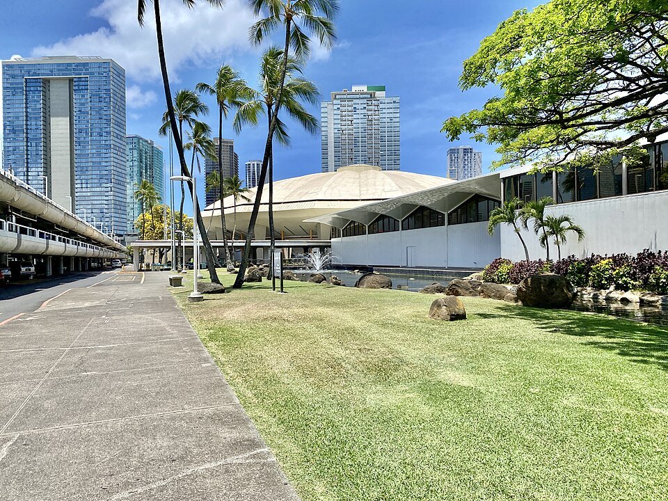 The Blaisdell Center's grounds, the Kakaʻako towers beyond