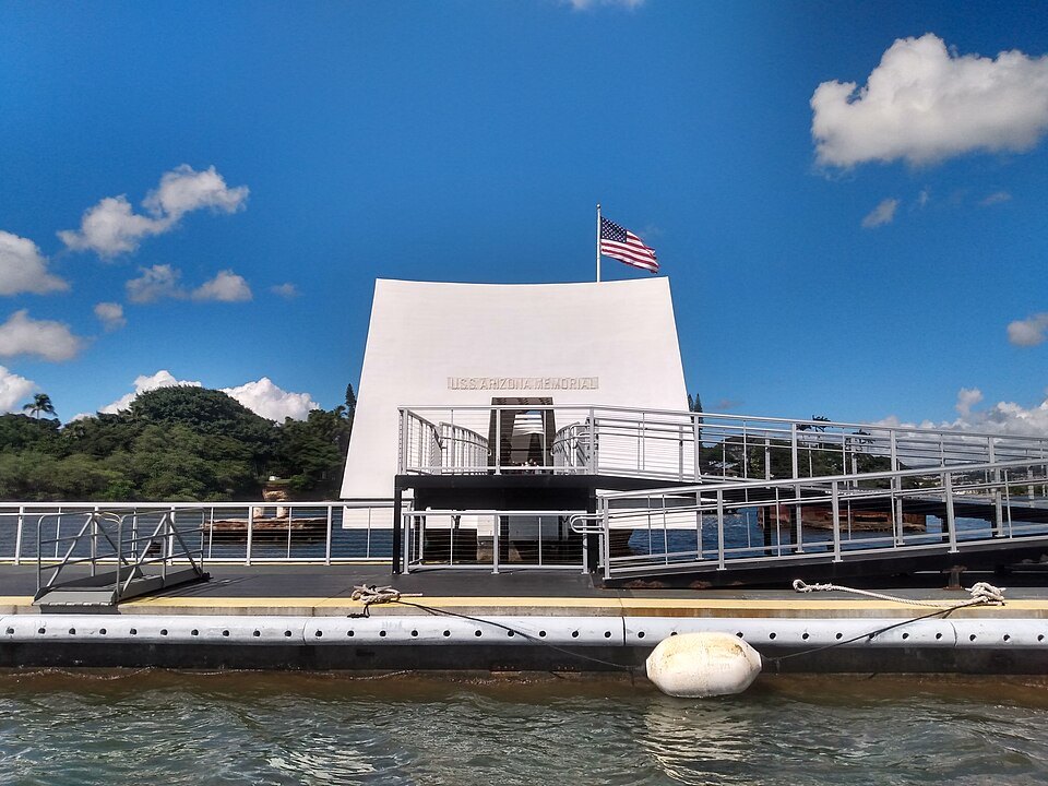The USS Arizona Memorial, seen from the shuttle boat