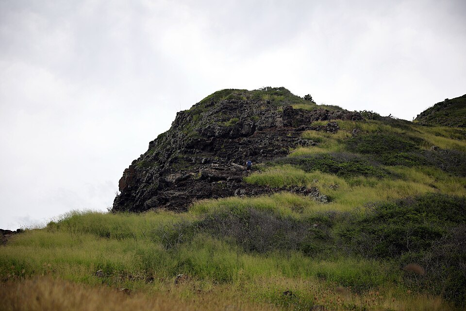 The dark rock of the Makapuʻu headland above the lookout