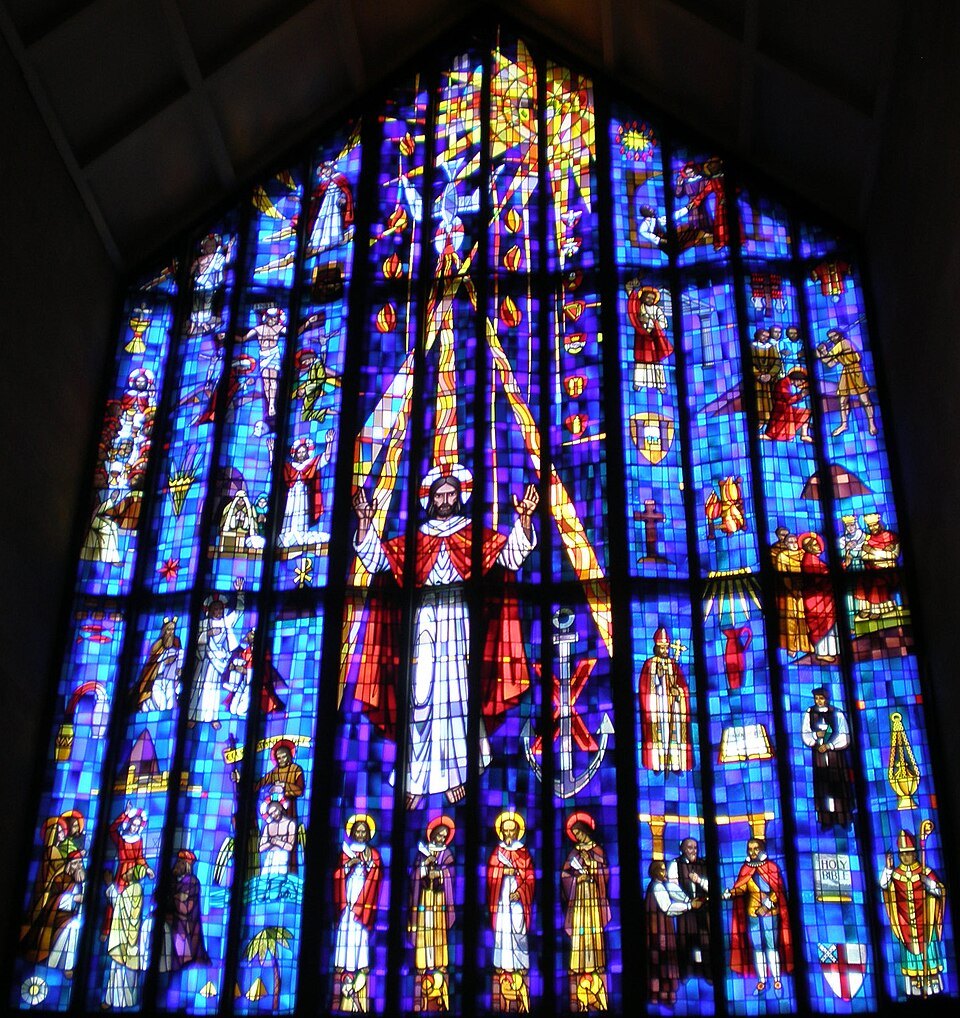 The great stained-glass west window of St. Andrew's Cathedral
