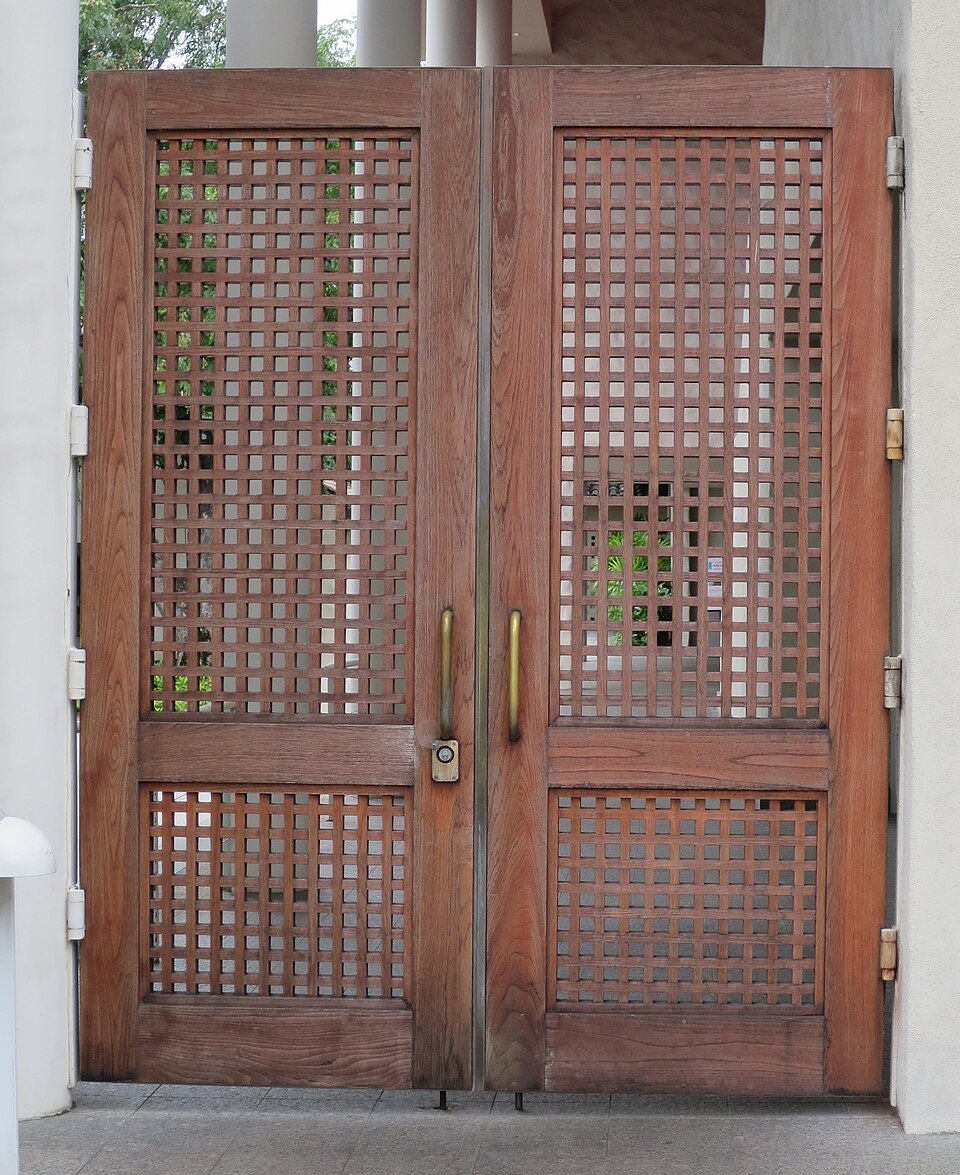 The museum's carved wooden side doors