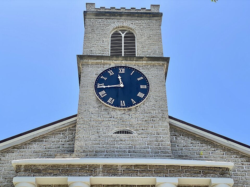 The clock tower of Kawaiahaʻo Church, in coral block